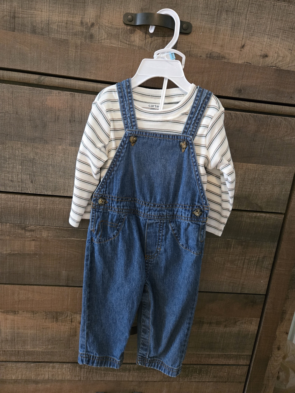 Carter's Denim Overalls with Cream & Navy Striped Tee